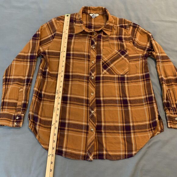 Arizona Jean Co Shirt Mens Large Brown Mustard Plaid Flannel Button Up Casual - Picture 4 of 6